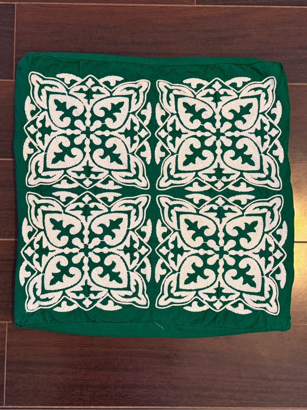 Pottery Barn Green Embroidered Square Pillow Cover 20x20
